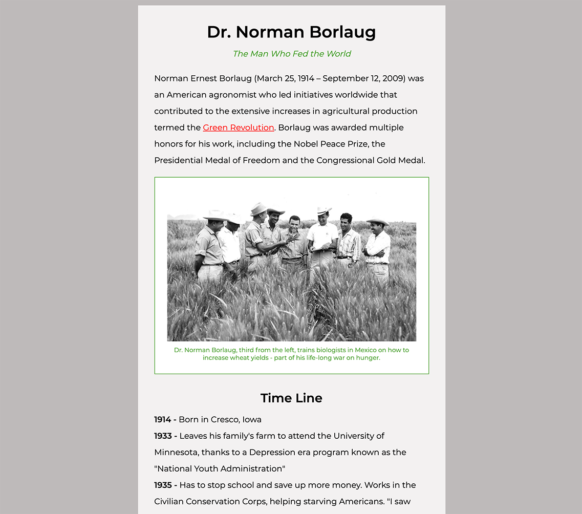 Norman Borlaug teaching in a field.