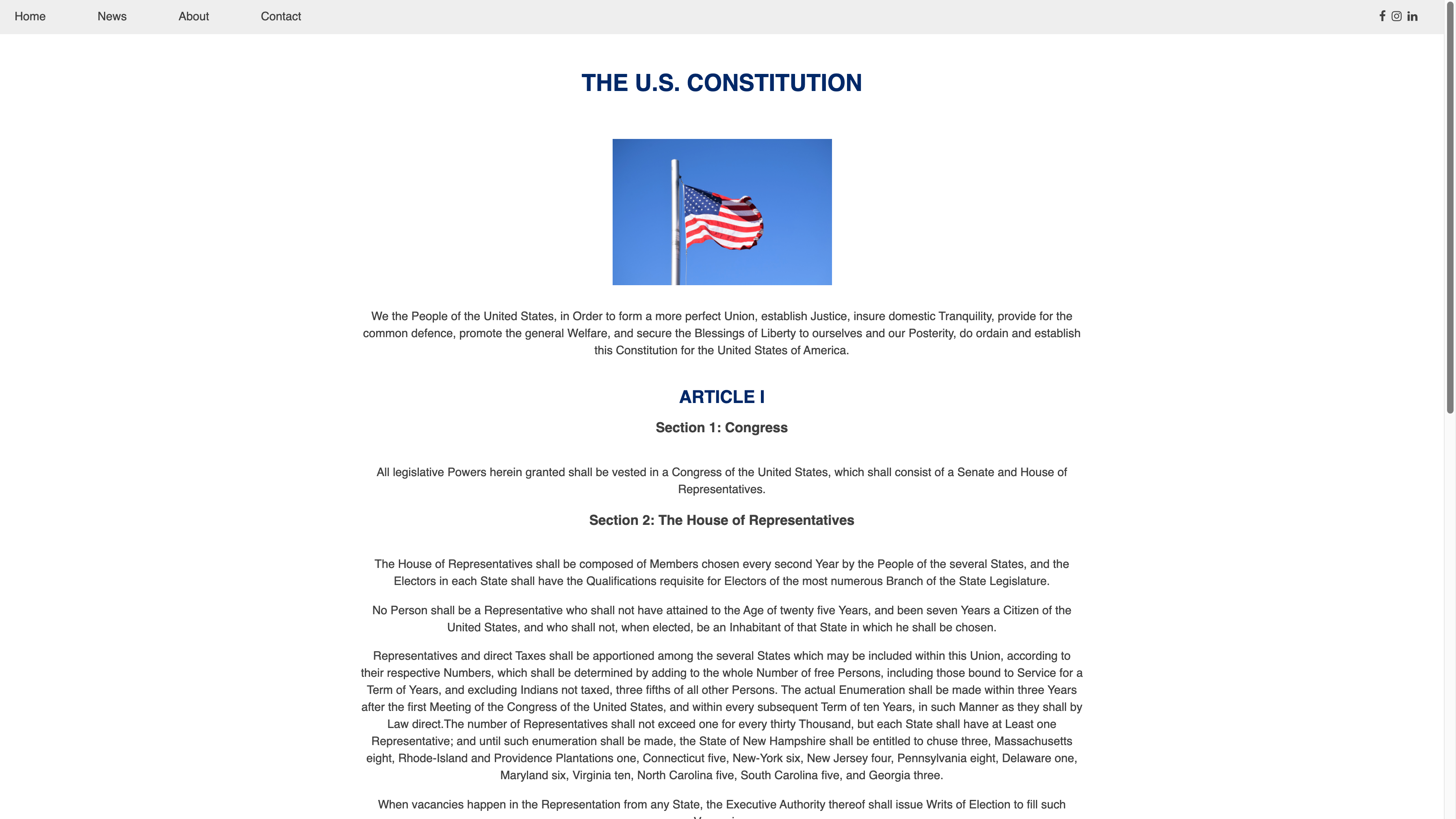 Document of US Constitution with USA flag image.